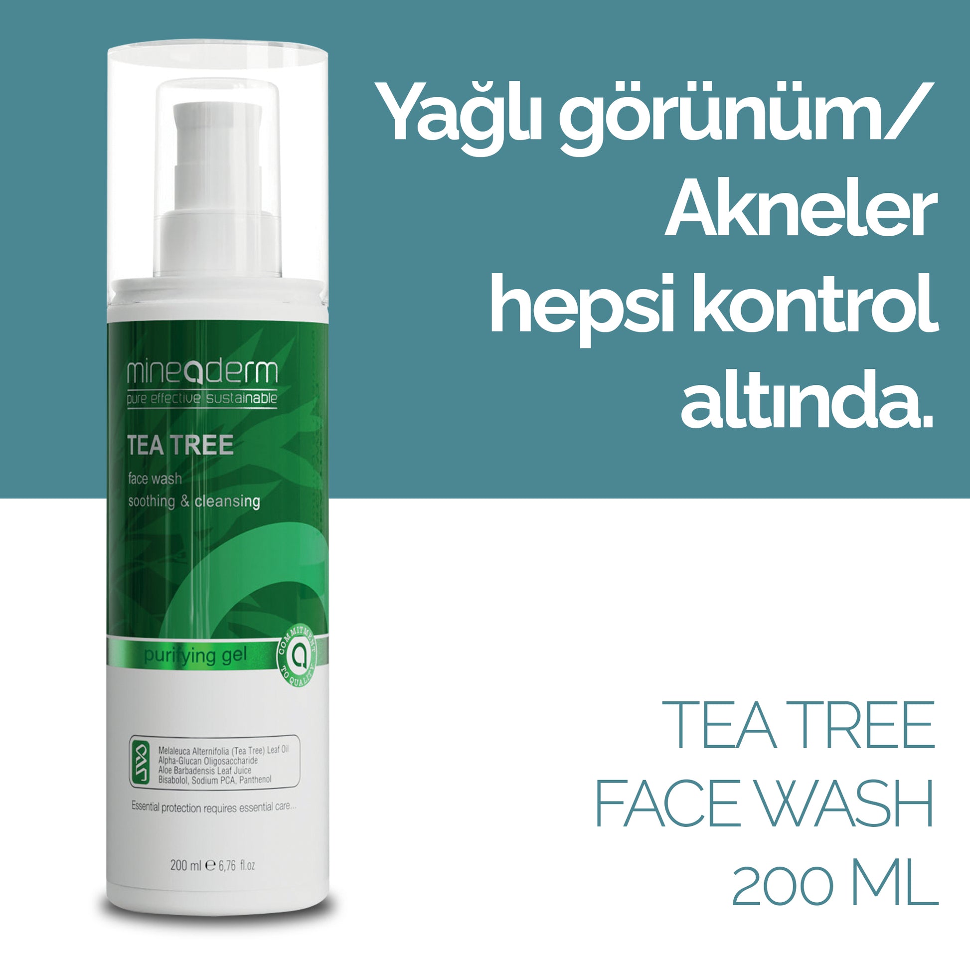 Mineaderm Yağ Dengeleme Nemlendirme Temizleme; 200 ml beyaz şişe ambalajda, yeşil detaylı temizleme jeli. Hassas temizleyici ajanları sayesinde cildi günlük olarak arındırır, ferahlık ve hijyen sağlar. Kurutmayan formülü ile cildin yağ ve nem dengesini korumaya yardımcı olur, cildi yumuşak ve dengeli bir görünüme kavuşturur.