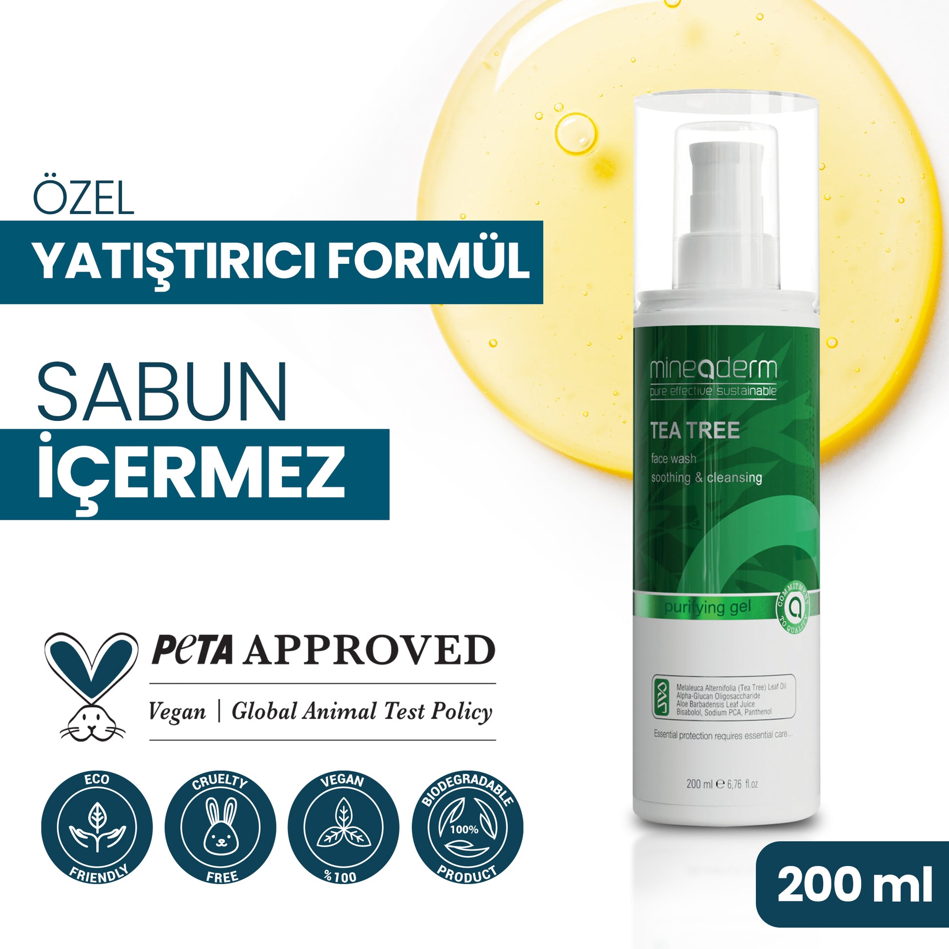 Mineaderm Yağ Dengeleme Nemlendirme Temizleme; 200 ml beyaz şişe ambalajda, yeşil detaylı temizleme jeli. Hassas temizleyici ajanları sayesinde cildi günlük olarak arındırır, ferahlık ve hijyen sağlar. Kurutmayan formülü ile cildin yağ ve nem dengesini korumaya yardımcı olur, cildi yumuşak ve dengeli bir görünüme kavuşturur.