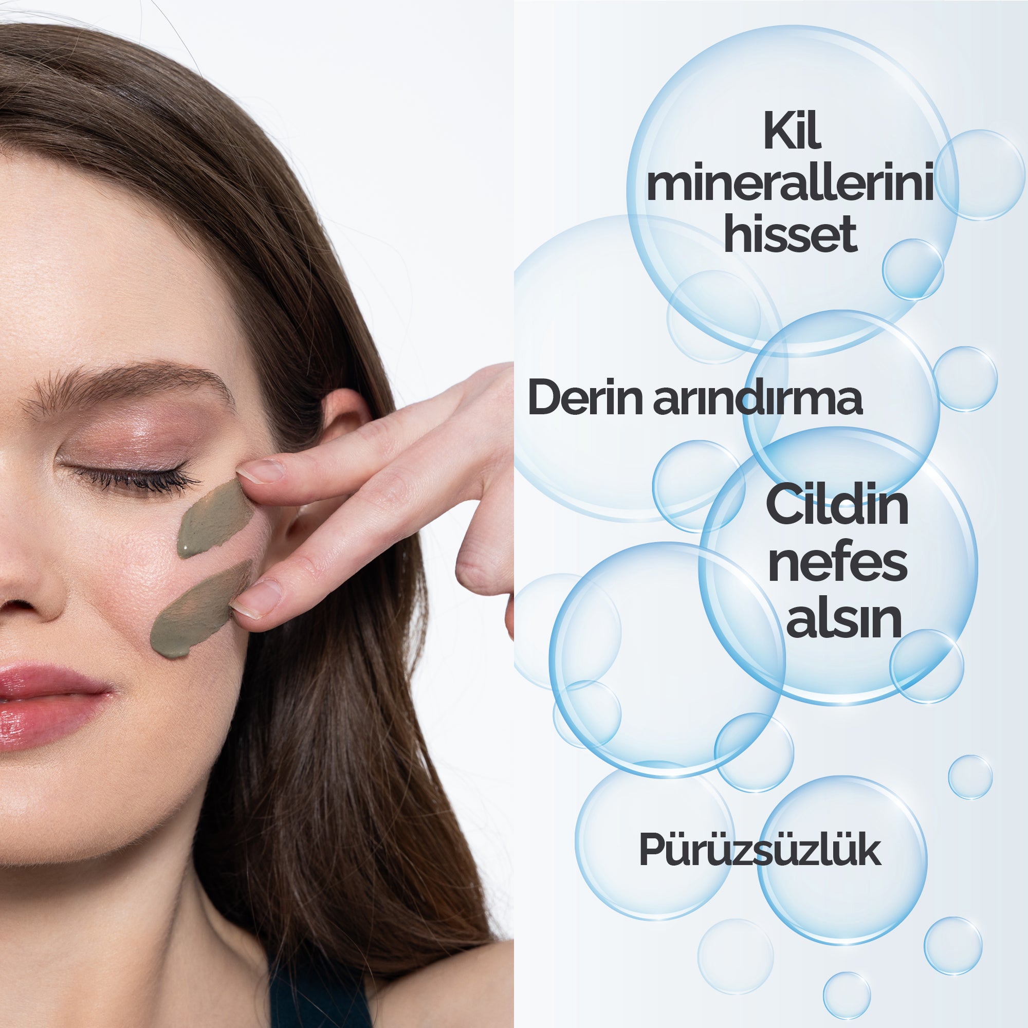 Mineaderm Aydınlatıcı Arındırıcı; 100 ml beyaz tüp ambalajda, mavi ve gri detaylı kil maskesi. Cildin üst tabakasını nazikçe arındırarak ışıltısını geri kazandırır. Yumuşak, aydınlık ve canlı bir görünüm için rahatlatıcı etki sağlar, cildi pürüzsüz ve ferah hissettirir.