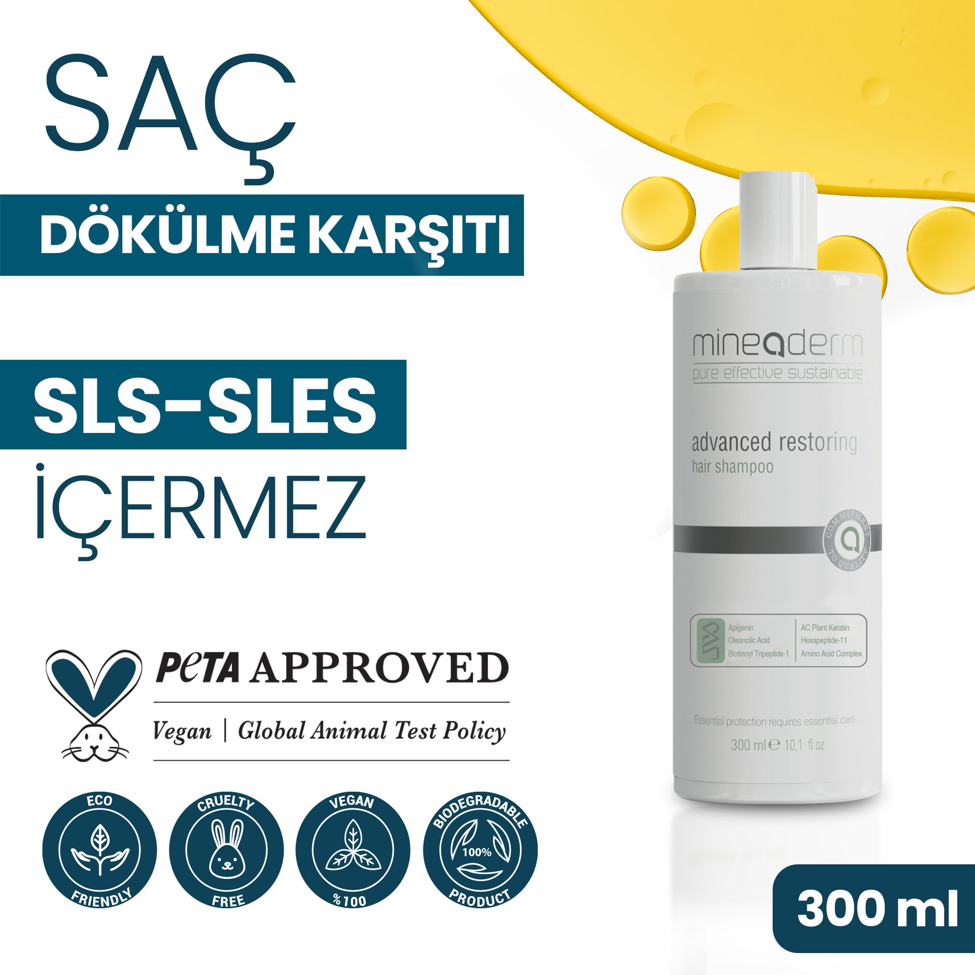 Mineaderm Dökülme Önleyici Temizleyici Güçlendirici; 300 ml beyaz şişe ambalajda, gri detaylı şampuan. Antioksidan etkisi ve besleyici formülü sayesinde saç kayıplarını azaltmaya yardımcı olur. Saçı nazikçe temizler, güçlendirir ve daha canlı, sağlıklı bir görünüm kazanmasını destekler.