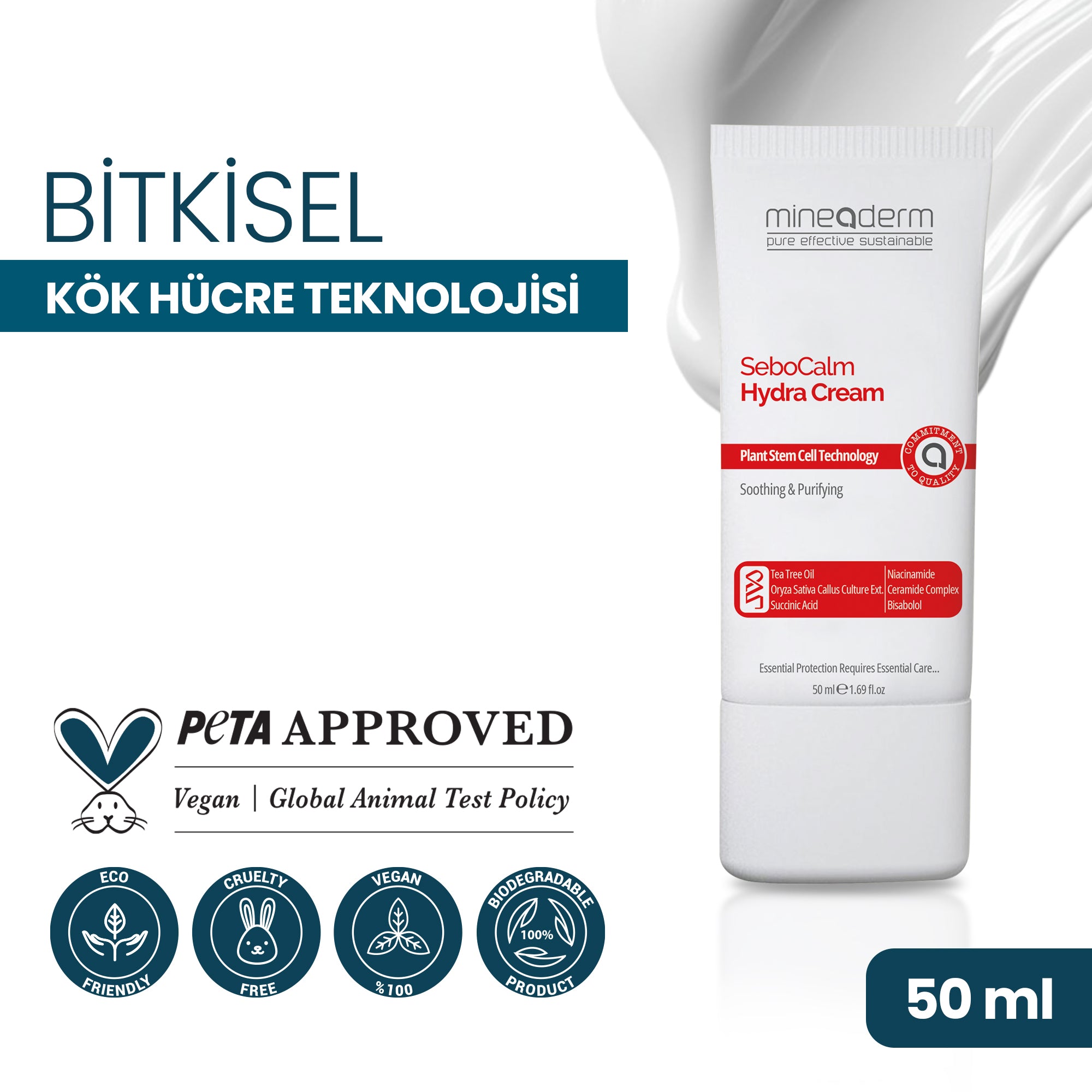 Mineaderm Yağ ve Nem Dengeleyici Yatıştırıcı; 50 ml beyaz tüp ambalajda, kırmızı detaylı bakım kremi. Pullanmaya meyilli, kızarık ve aşırı yağ üreten ciltler için geliştirilmiştir. Özellikle burun, kaş arası, alın ve ağız çevresinde yağ-nem dengesini sağlamaya yardımcı olur, kuruluğu azaltarak cildi yatıştırır ve daha dengeli bir görünüm kazandırır.