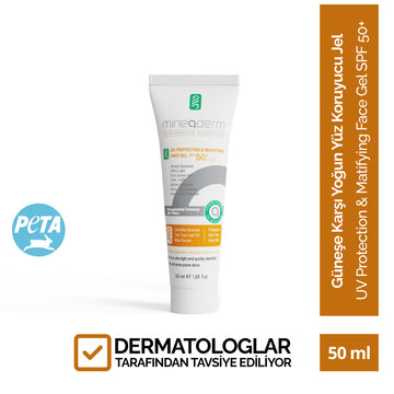 Mineaderm Güneş Koruma | Yağ ve Nem Dengesi Destekleyici; beyaz tüp ambalajda, turuncu detaylı 50 ml güneş kremi. Ciltteki fazla yağ oluşumunu dengelemeye yardımcı olurken, UVA ve UVB ışınlarına karşı homojen ve uzun süreli çok yüksek koruma sağlar. Hafif dokusu ile kolayca emilir, iz bırakmaz ve cildin gün boyu dengeli, mat ve ferah kalmasına destek olur.
