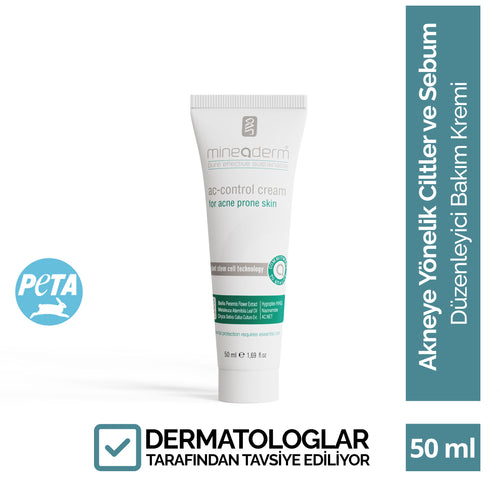 Mineaderm Sebum Dengeleyici Nemlendirici; 50 ml beyaz tüp ambalajda, yeşil detaylı krem. Cildin aşırı yağ salınımını dengelemeye yardımcı olur. Kurutmadan ve tahriş etmeden bakım sağlar, cildin doğal, pürüzsüz ve dengeli bir görünüme kavuşmasını destekler.
