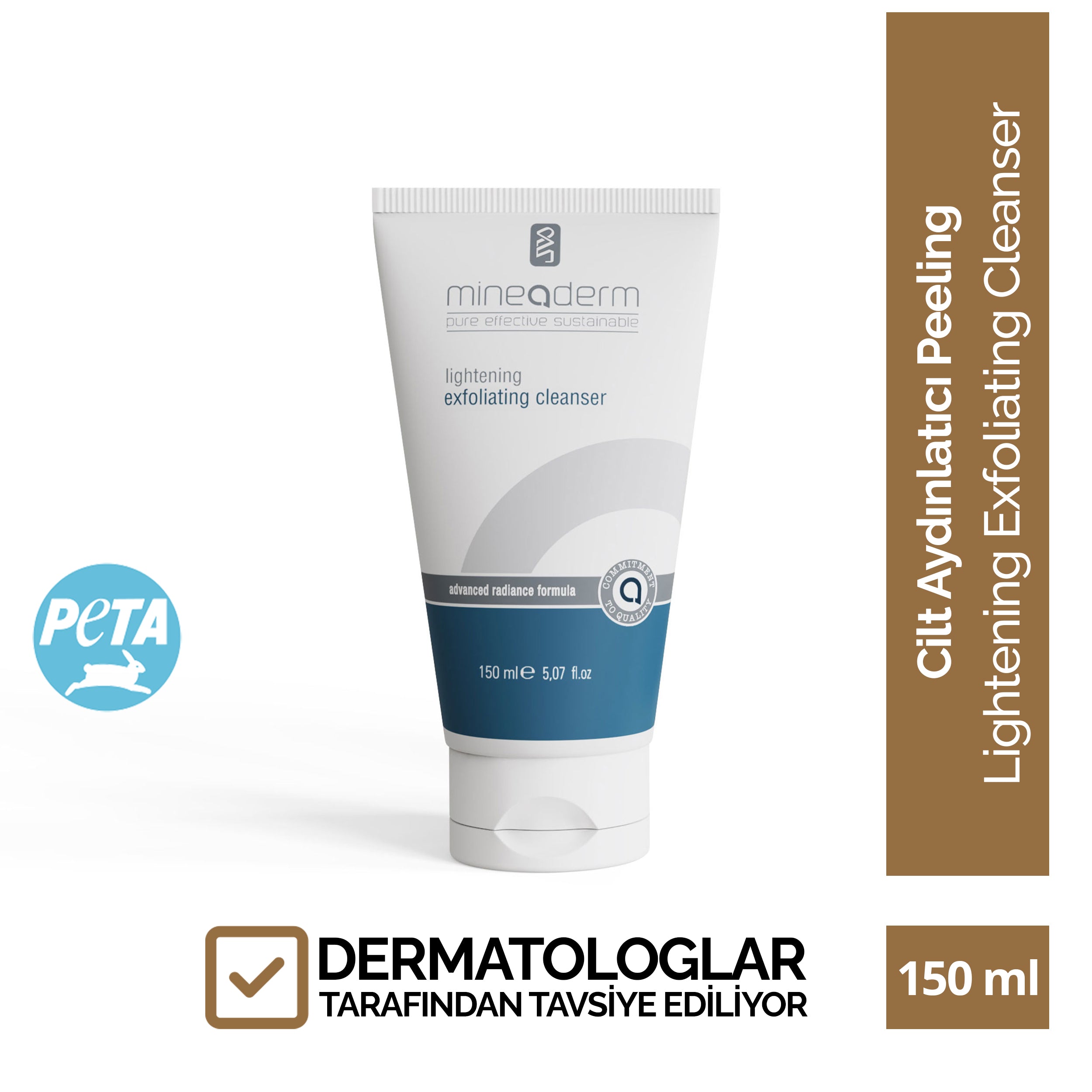 Mineaderm Arındırıcı Nemlendirici Renk Tonu Düzenleyici Canlandırıcı; 150 ml beyaz tüp ambalajda, mavi ve gri detaylı temizleyici peeling. Cildi nazikçe yeniler, kuruluğun neden olduğu pul pul dökülmeleri engellemeye yardımcı olur. Aydınlatıcı etkisiyle cilde ışıltılı bir görünüm kazandırır, pürüzsüz ve canlı bir cilt yapısını destekler.
