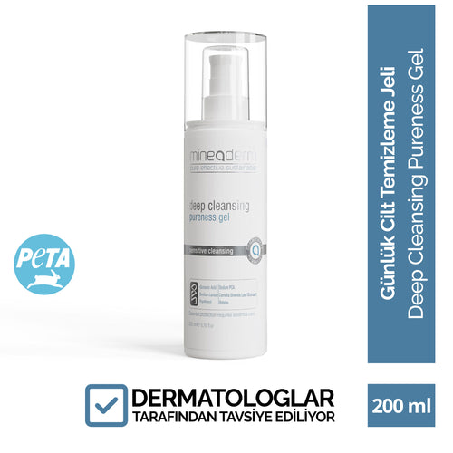 Mineaderm Arındırıcı Gözenek Temizleyici Aydınlatıcı; 200 ml beyaz şişe ambalajda, gri detaylı yüz temizleme jeli. Cildi kurutmadan ve tahriş etmeden derinlemesine temizler. Hassas temizleyicileri sayesinde gözeneklere nüfuz ederek cilde hapsolmuş kir ve yağı arındırır, ferahlatıcı etkisiyle cilde aydınlık ve taze bir görünüm kazandırır.

