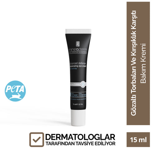 Mineaderm Kaz Ayakları Kırışıklık Karşıtı Nemlendirici Göz Altı Torbalanma Karşıtı; 15 ml beyaz tüp ambalajda, siyah detaylı göz çevresi bakım kremi. Göz çevresinin sıkılaşmasına yardımcı olur, göz altı torbalarının ve kırışıklıkların görünümünü azaltmayı destekler. Düzenli kullanımda göz çevresine daha pürüzsüz, canlı ve genç bir görünüm kazandırır.
