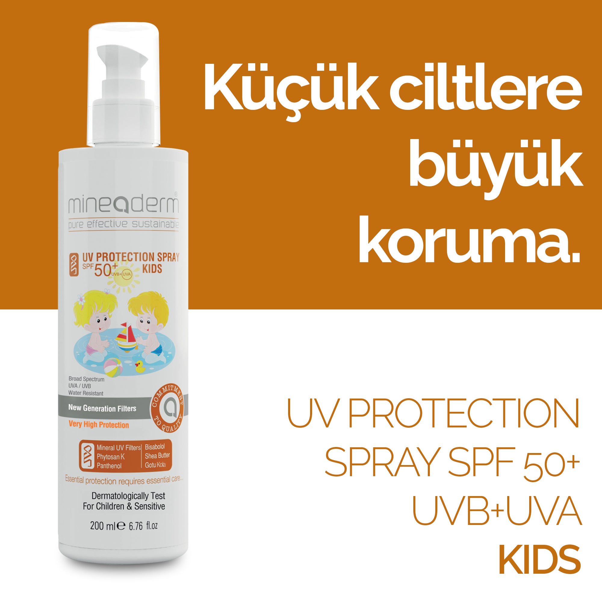 Çocuklar için Mineral Filtre İçeren Güneş Bakım Spreyi SPF50+