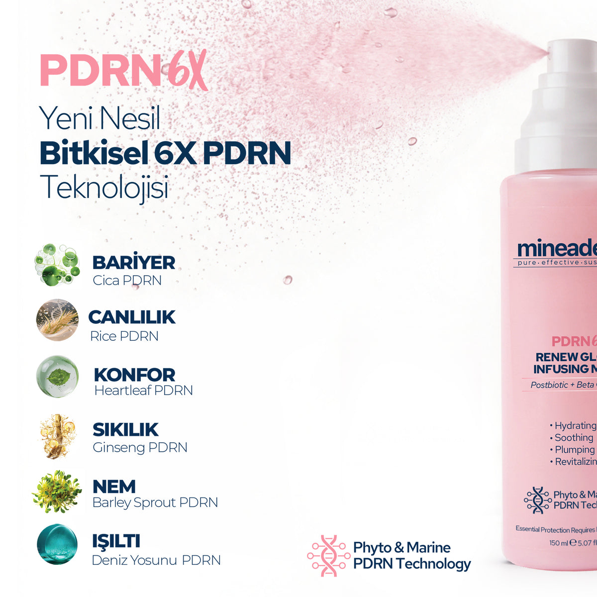 PDRN 6X Vegan Nemlendirici Yüz Spreyi (Face Mist) 150 ml