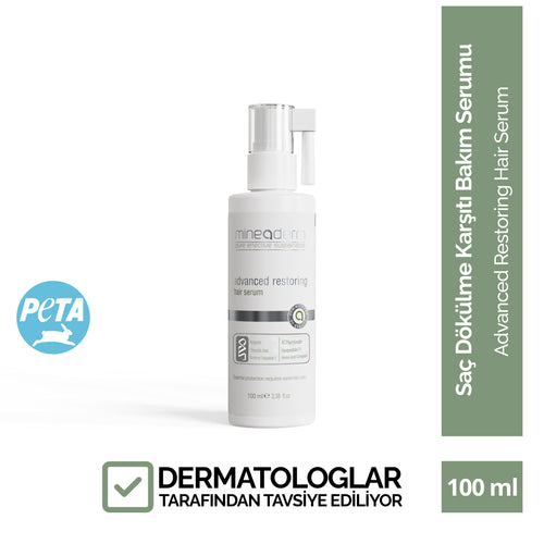 Mineaderm Dökülme Karşıtı Temizleyici Güçlendirici; 100 ml beyaz şişe ambalajda, gri detaylı saç bakım serumu. Saç gelişimini destekler, dökülmeye karşı dayanıklı ve güçlü saçların oluşumuna yardımcı olur. Saçı besler, canlandırır ve daha sağlıklı bir görünüm kazanmasını destekler.

