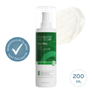 Mineaderm Tea Tree Face Wash 200 ml beyaz pompalı şişe; yanında jel dokusu ve dermatolojik olarak test edilmiştir rozeti. Akneye eğilimli ciltler için sebum düzenleyici yüz temizleme jeli.