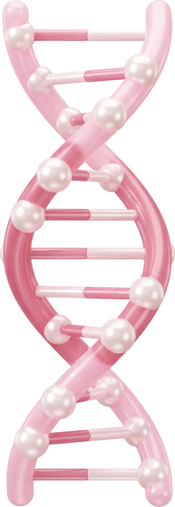 Altı vegan PDRN kaynağını simgeleyen 3 boyutlu DNA sarmalı